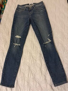 Paige Distressed Skinny Jeans Size 26 Mid Rise Blue‎ Wash Stretch Denim